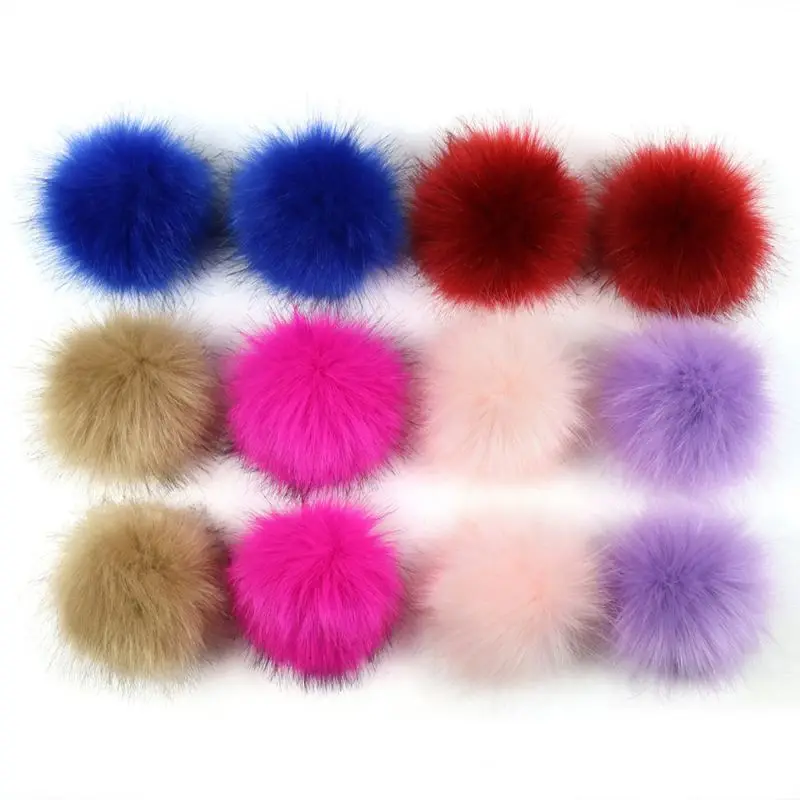 12 peças bola pompons pele falsa multicolorida com faixa borracha para chapéu, sapatos, cachecóis, bolsa,