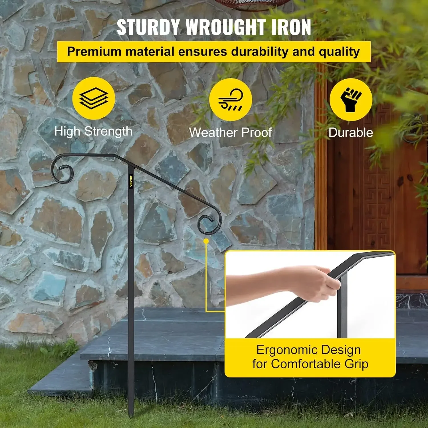 Single Post Handrail Wrought Iron Post Mount Step Grab Supports in Ground Long Post