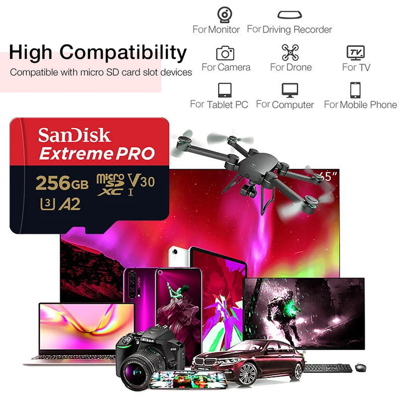 Extreme Pro Flash 128GBカード マイクロSDカード SDXC UHS-I 512GB 256GB 64GB 32GB U3 V30 TFカード メモリカード アダプター カメラ用 DJI用