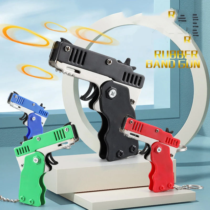 1PCS keychain gun 60 rubber bands rubber band gun Shooting Pistol Alloy Kid Outdoor Party metal gun gift boyfriend Gift Funny