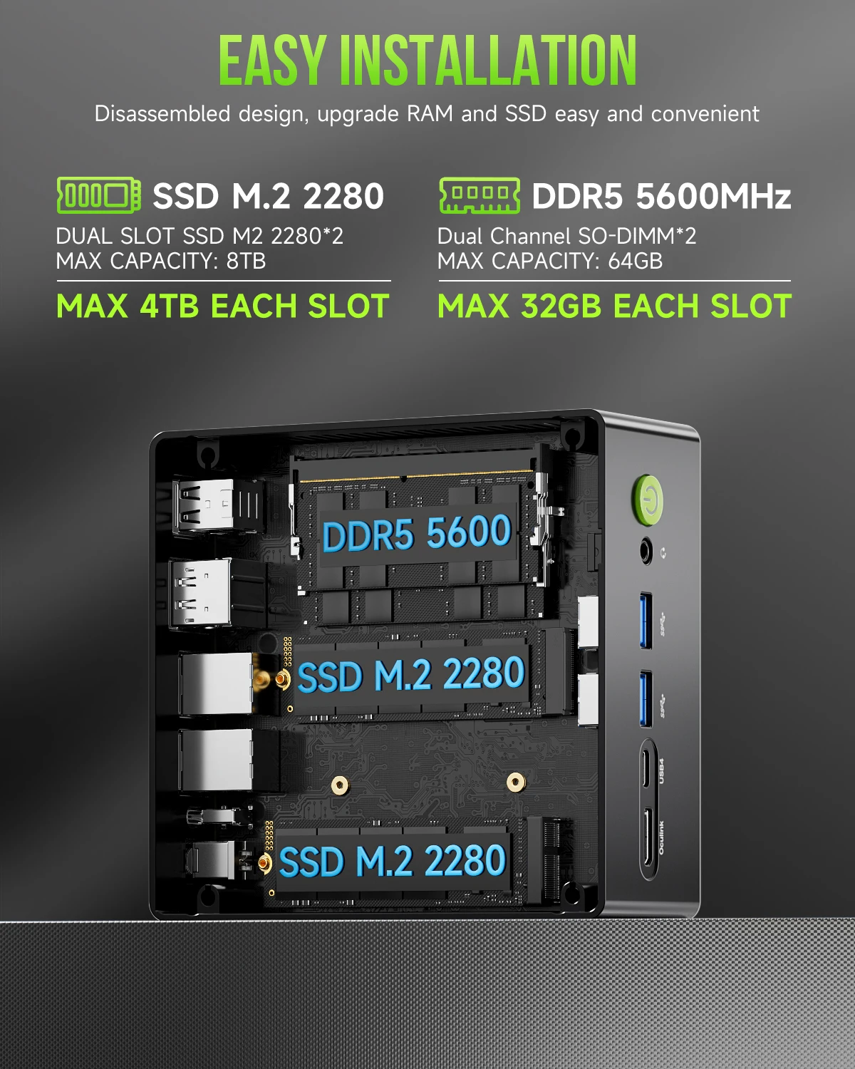 GMKtec Oculink Mini PC K11 K8 Plus M7 AMD Ryzen 9 8945HS 8845HS 6850H 2*USB4 2*DDR5 2*2.5G LAN Gaming Computer Windows 11 WiFi6