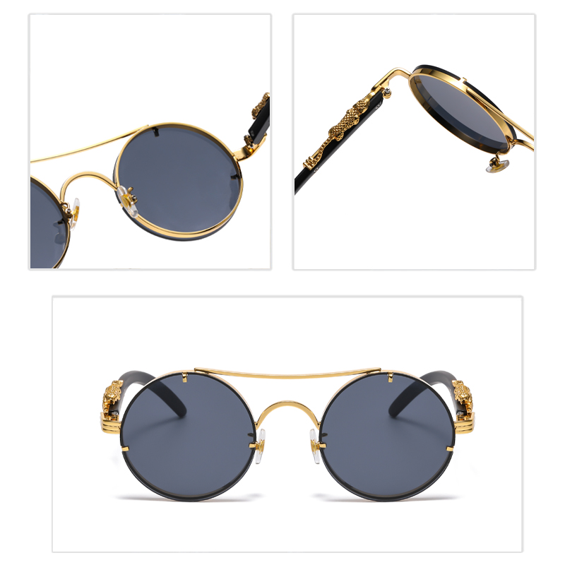 Retro punk redondo premium óculos de sol para homens dirigindo moda ponte dupla multi cor feminino compras viagem óculos de sol