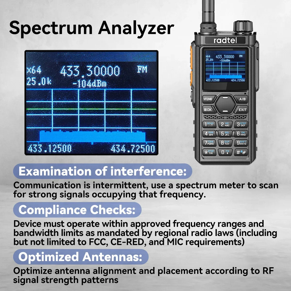 Radtel RT-910B 45-59Mhz TX RX Walkie Talkie 960 canales, AM/FM, banda aérea, espectro tipo C con reducción de ruido Bluetooth NOAA