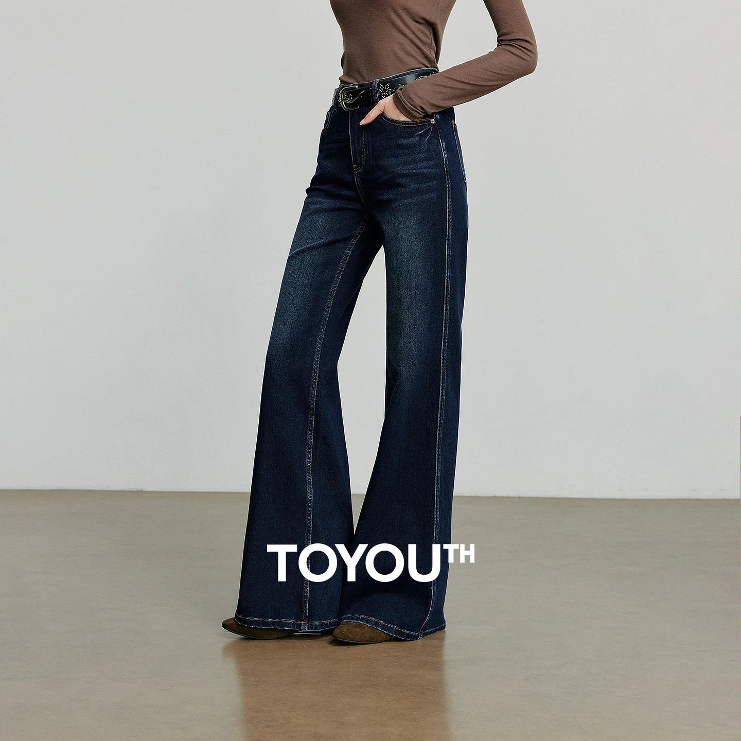 TOYOUTH Women Denim jeans 2025 Autumn New Lycra Stretch Mid Waist Cotton Flares Pants