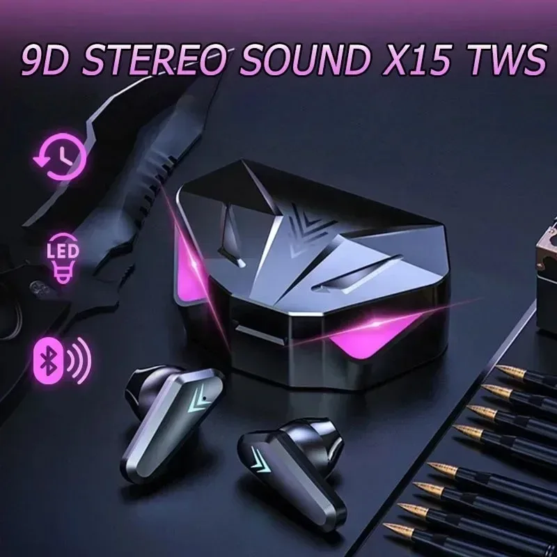 X15 TWS Gaming Earbuds Bezprzewodowe słuchawki Bluetooth z mikrofonem Bass Audio Pozycjonowanie dźwięku Muzyka stereo 9D Zestaw słuchawkowy HiFi dla graczy
