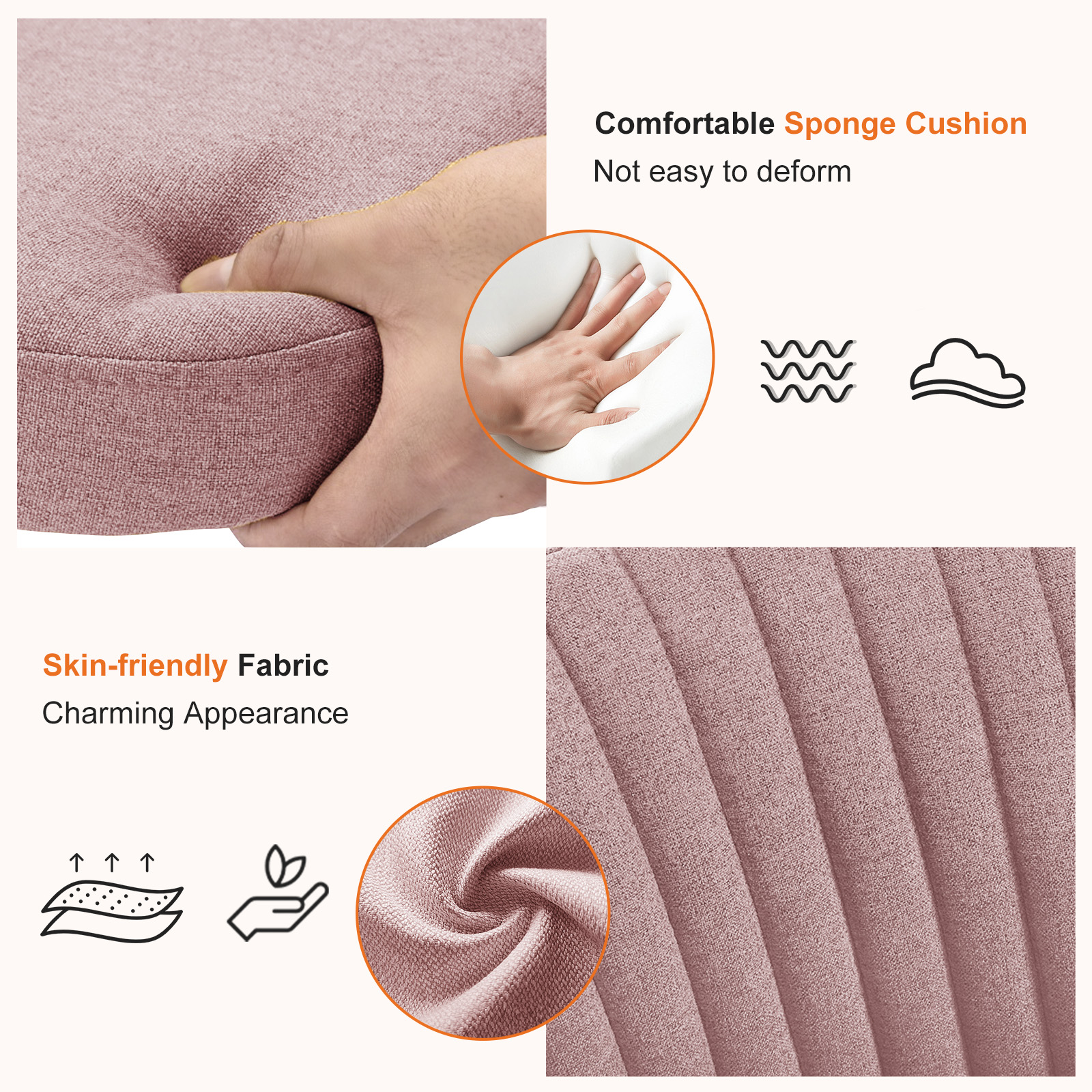 JHK Armless Small Desk Office Chair Cute Vanity Swivel Chair with Back Modern Fabric with Wheels Swivel Task Home Gaming Chair