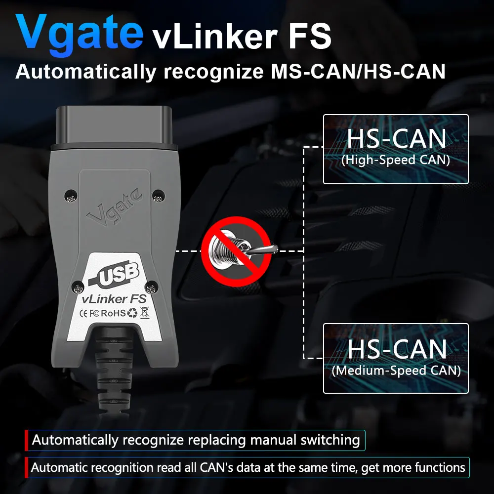 Vgate-Herramientas de interfaz de escáner de diagnóstico de coche vLinker FS ELM327 para Ford FORScan HS MS CAN ELM 327 OBD 2 OBD2, OBDII para Mazda