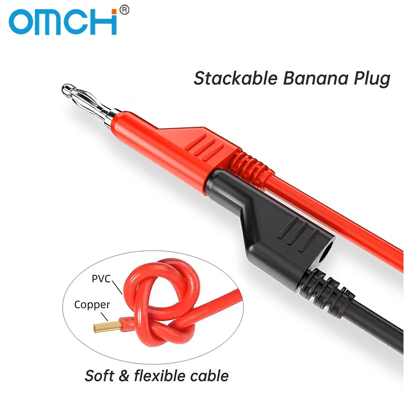Cables de prueba para multímetro con conector banana apilable doble, cable de 1 m, 1000 V, 15 A, 4 mm, P1036, 2 piezas, 5 piezas