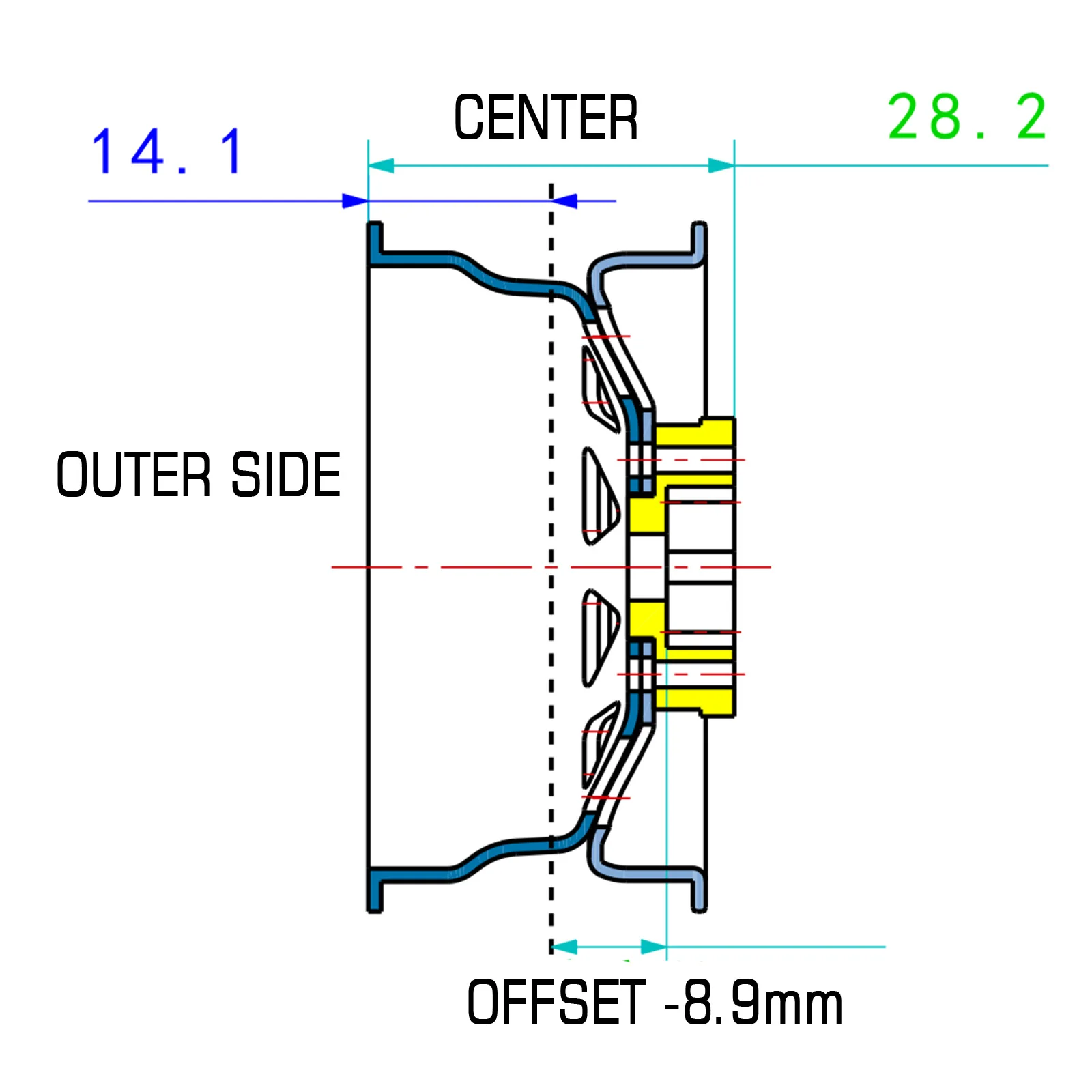 INJORA Deep Dish Negative Offset 8,9 mm Metal 1,9 "Buje de llanta de rueda Beadlock para 1/10 RC Crawler Car TRX4 Axial SCX10 90046 (W1940)