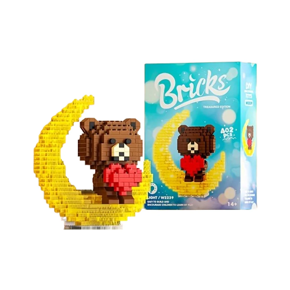 Cute Bear Light-Up Building Blocks - ของขวัญวันเกิดเพื่อการศึกษาที่สมบูรณ์แบบสําหรับเพื่อน (ไม่มีฐาน)
