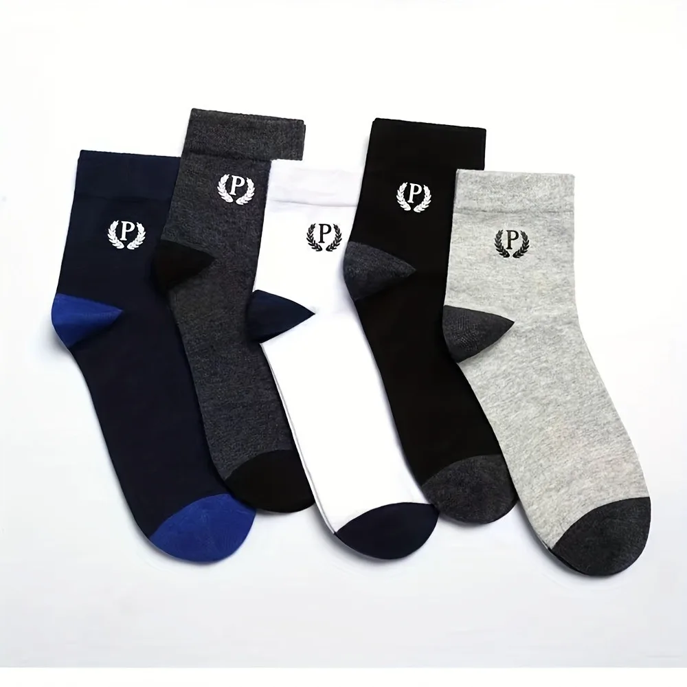 5 pares de calcetines unisex informales cómodos y transpirables con bloques de color a la moda para hombre al aire libre que usan todas las estaciones