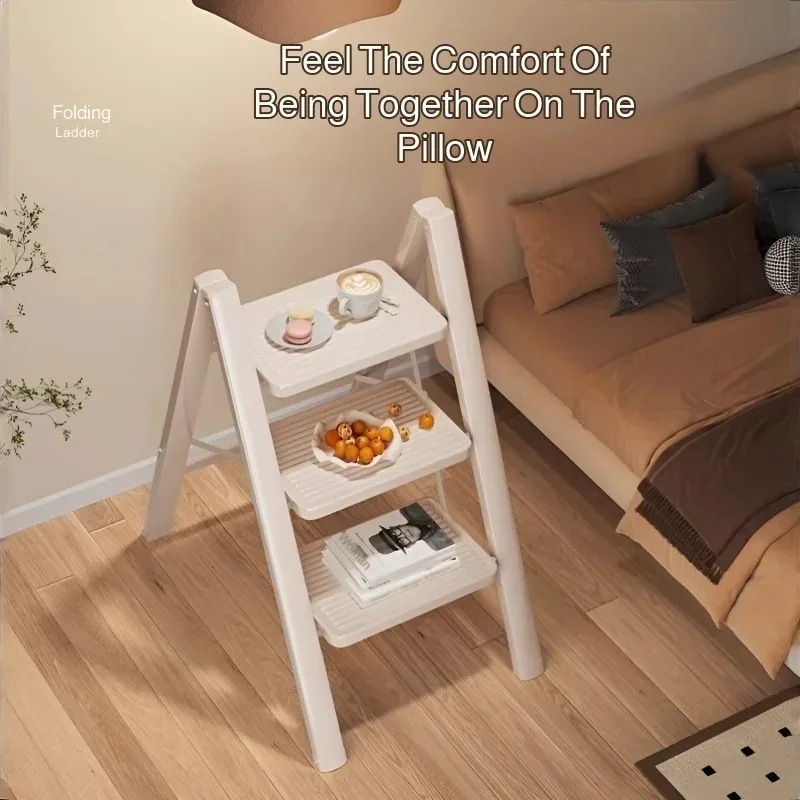 Pequeña escalera plegable portátil para el hogar: acero al carbono engrosado, uso en interiores, ideal para limpieza del hogar, decoración, ahorro de espacio
