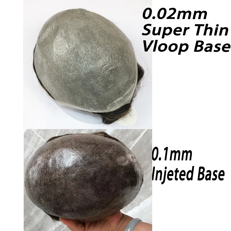 วิกผมผู้ชาย Microskin เส้นผมธรรมชาติ # 1B80 สีเทา WAVE มนุษย์ผมผู้ชาย Toupee ผิวเต็ม 0.02 มม.ที่มองไม่เห็น Ultra บางชายผม