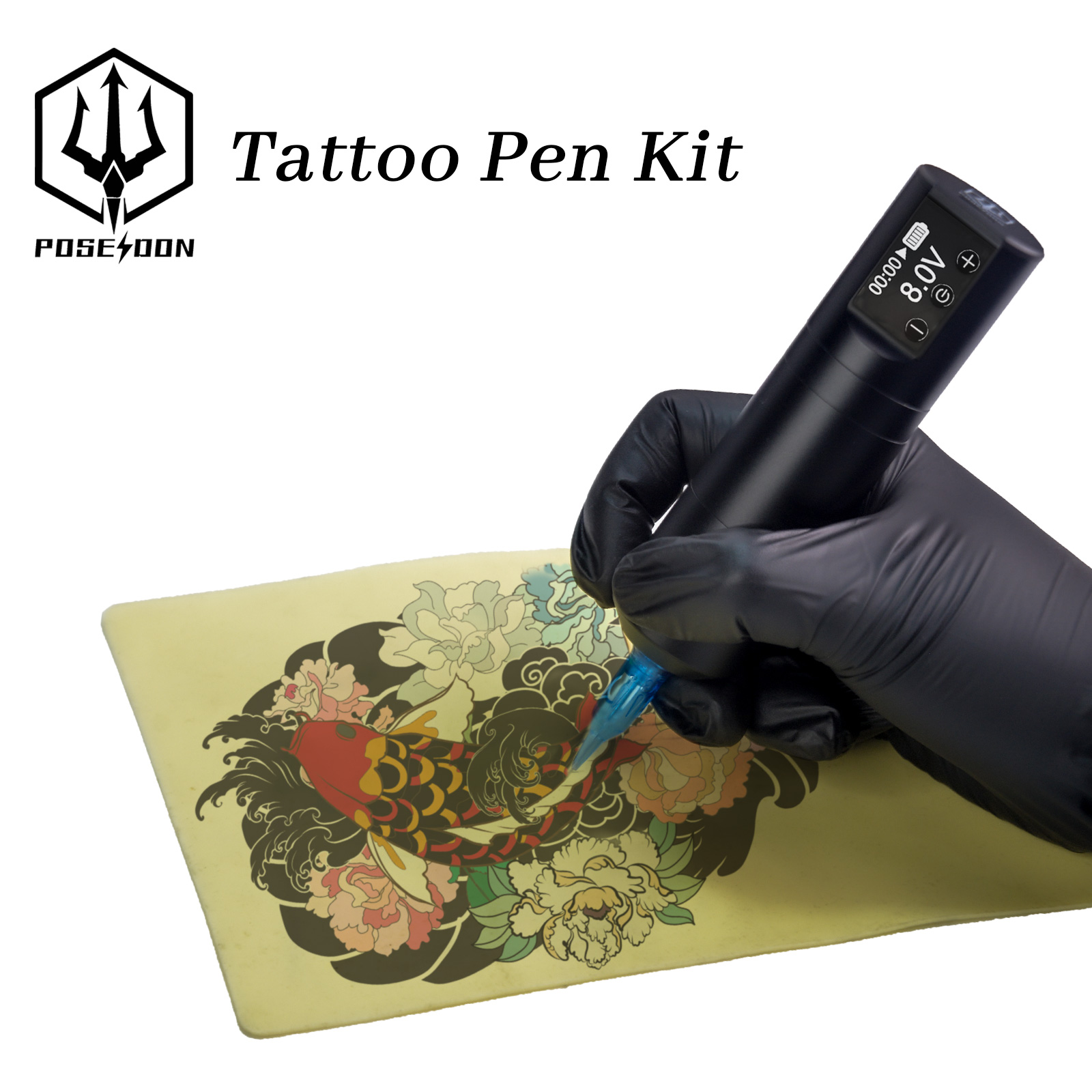 POSEIDON ชุดปากกาสักโรตารีไร้สายชุดเครื่องสัก Coreless มอเตอร์คุณภาพสูง Tattoo Gun Kit สําหรับศิลปินสัก