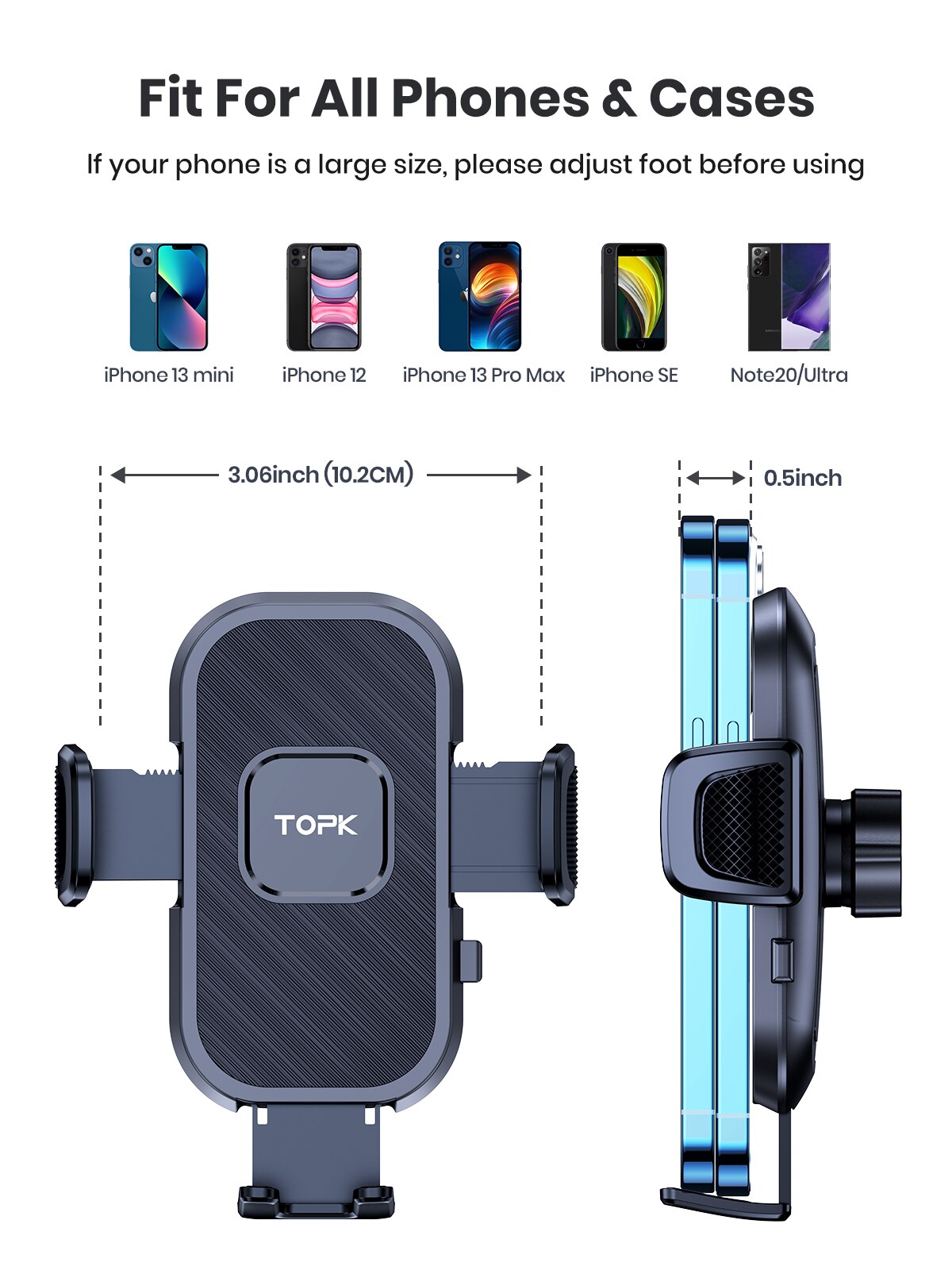 TOPK Support de téléphone de voiture Support par gravité pour iPhone Xiaomi Samsung Support Mobile de voiture pour tableau de bord pare-brise Support de téléphone pour grille d'aération