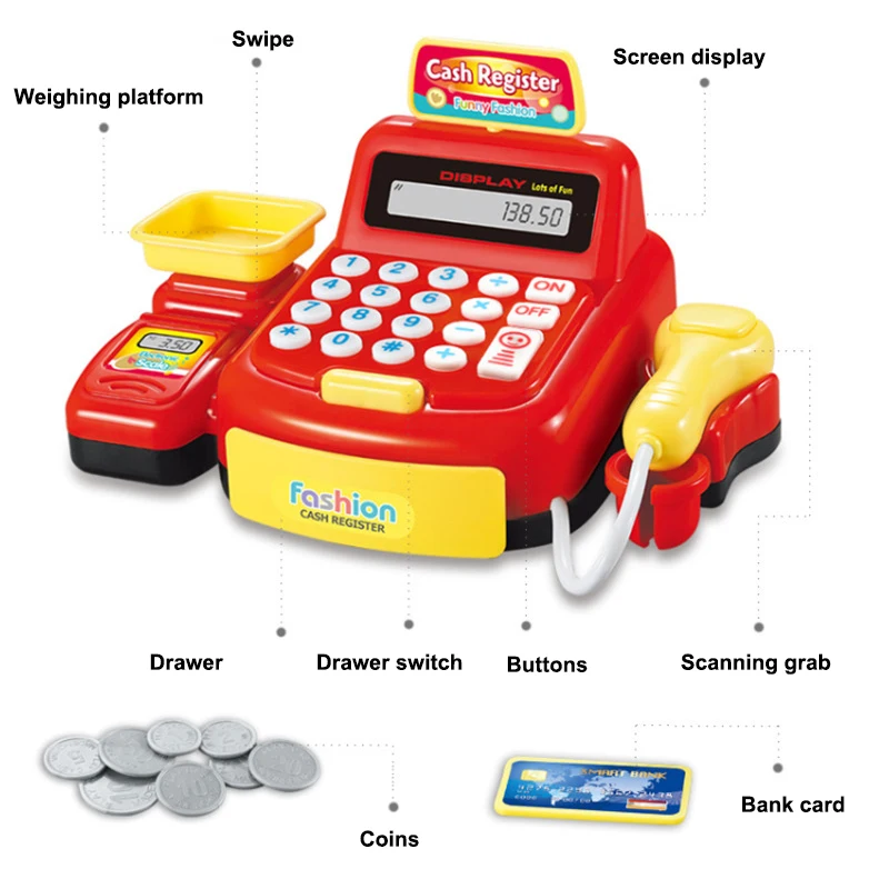 Jeu de simulation de caisse enregistreuse de supermarché, jouet électronique, jouets de maison, éclairage et effets sonores, anniversaire d'enfant