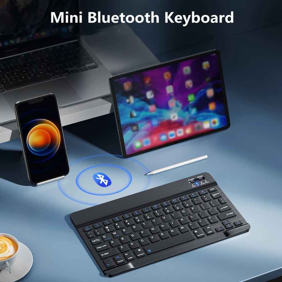 Teclado inalámbrico Bluetooth, ratón recargable para IOS, Android, Windows, tableta para iPad Air Mini Pro, teclado inglés ruso