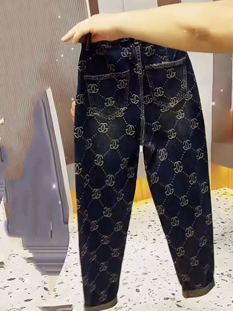 2025 nova tendência grosso retro jeans feminino bordado cintura alta harem calças inverno outono causal solto capri calças