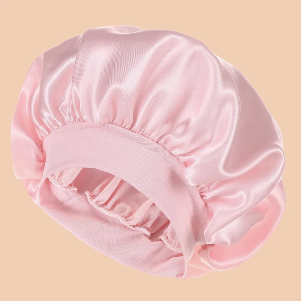 Gorro de ducha de ala ancha de satén de Color sólido para mujer, adecuado para uso diario, capó de satén de seda, 1 ud.