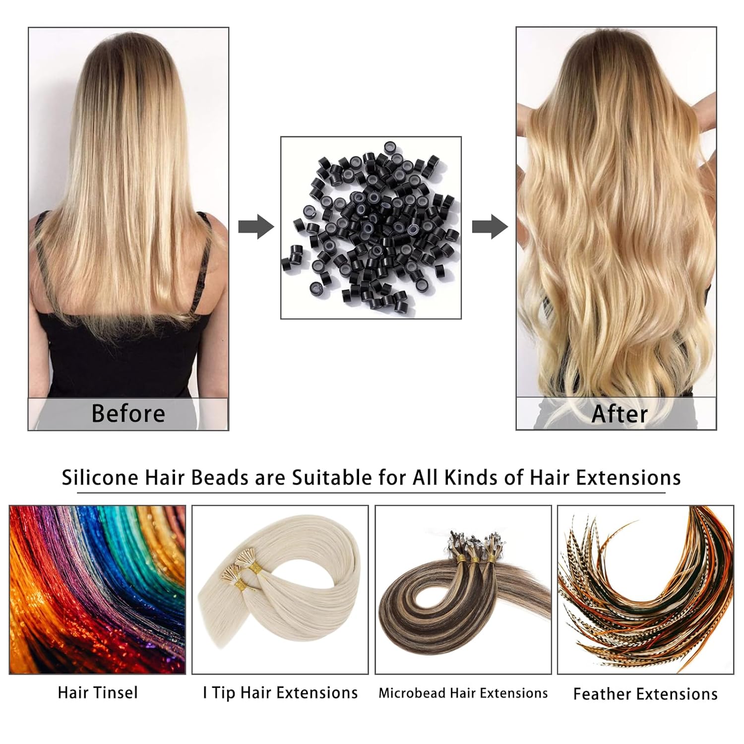 500 stks veelkleurige Micro Links Haarverlenging Kralen Siliconen Gevoerd Hair Extensions Ringen voor Professionele Salons Extensions Tool