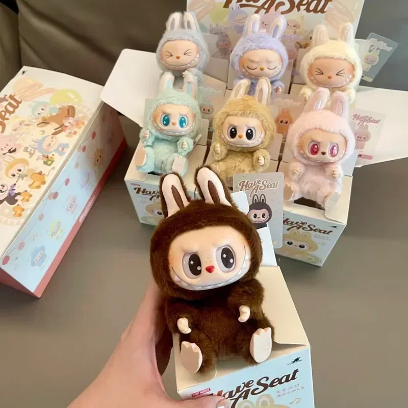 Labubu Have A Seat Series Cute Anime Figure Flocking PVC Flocking Doll Model Car Decorations Tabletop Ornament kid Birthday Gift