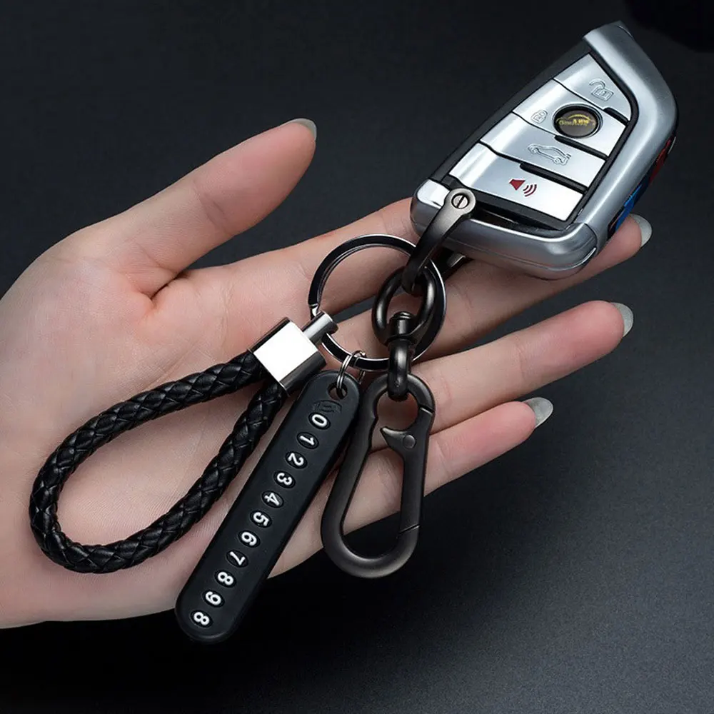 Trendy DIY mobiele telefoonnummerplaat sleutelhanger eenvoudig geweven touw lederen hanger sleutelhanger anti-verloren auto moto sleutelhanger ring cadeau