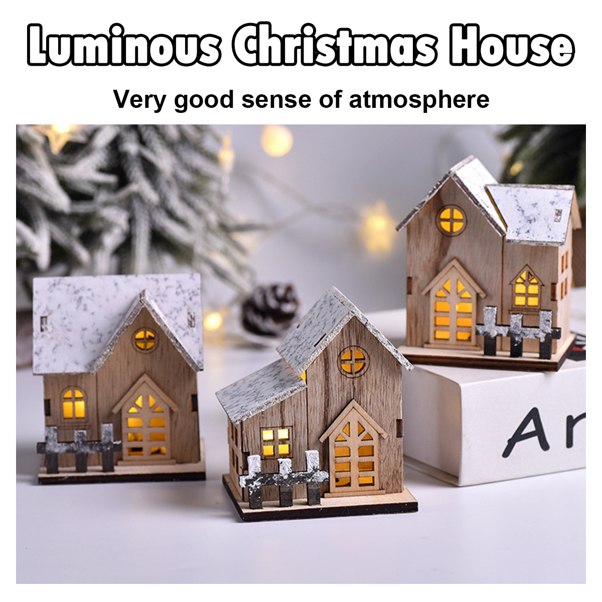 Hölzernes Haus LED-Licht mit Baum Laternen Lichter für Kinder Weihnachtsgeschenk Mini-Dekorationen dekorativ für Weihnachten leuchtendes Zuhause