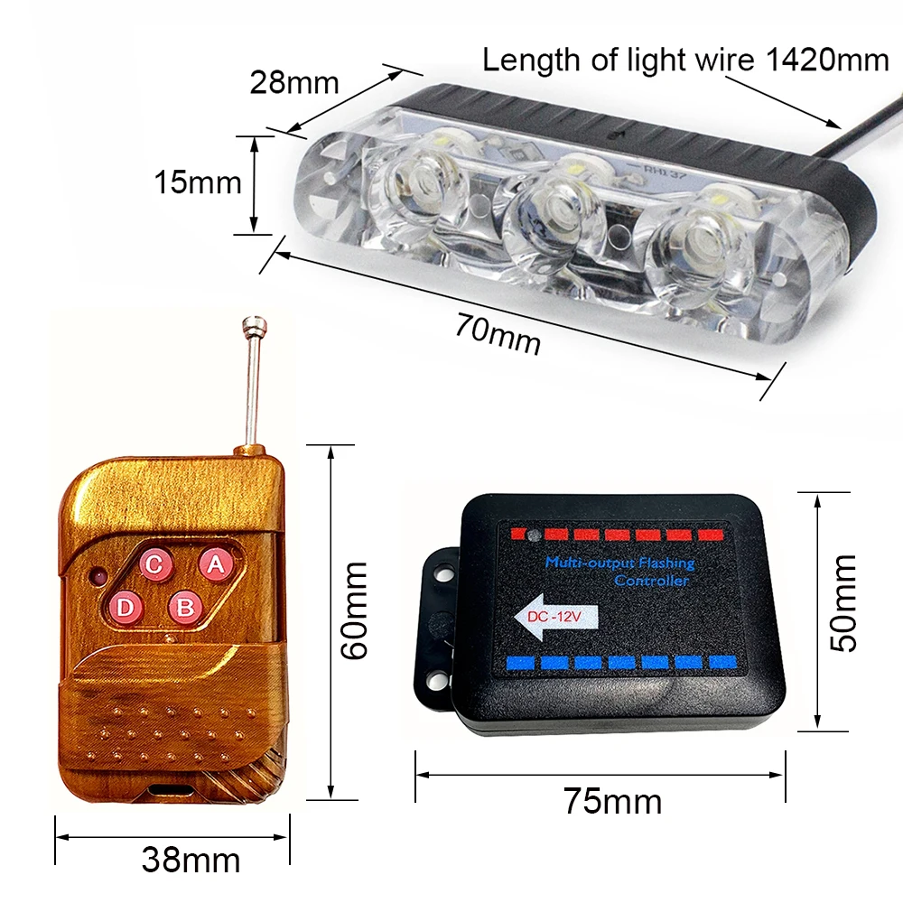 3 Đèn LED Xe Hơi Ô Tô Lưới Tản Nhiệt Trước Nhấp Nháy Cảnh Sát Đèn Flash Đèn Cảnh Báo Xanh Đỏ Vàng Xe Cứu Hộ Khẩn Cấp Flasher Tín Hiệu Ánh Sáng