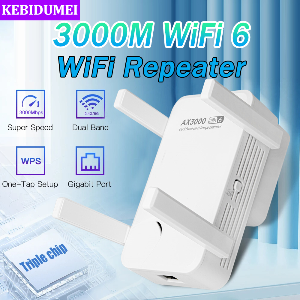 Repetidor WiFi de 3000Mbps, extensor WiFi inalámbrico de doble banda, 2,4 Ghz, 5GHz, amplificador WiFi 6, extensor de rango, amplificador Wi-Fi, señal de rango