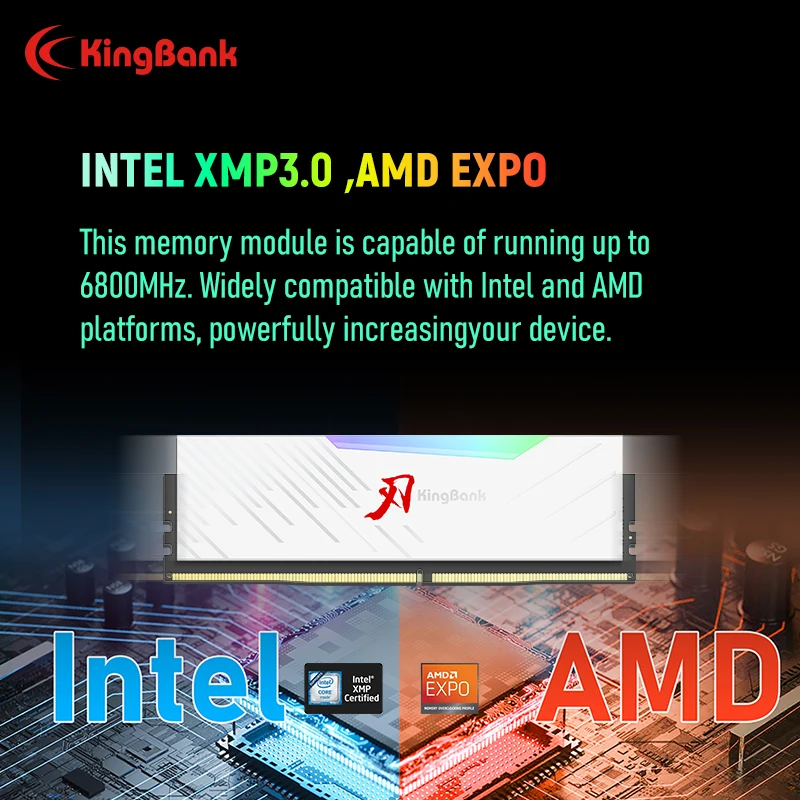 KingBank memoria ram RGB RAM ddr5 24GBx2 48GB 24GB 6800MHz Hynix M die ddr5 ram 1.4V dual-channel DIMM desktop memory ram