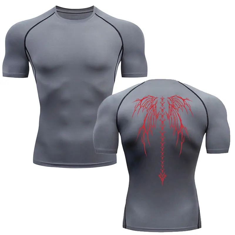 Y2K เสื้อผู้ชายฟิตเนส GYM Skeleton กีฬาเสื้อยืด Rashguard Tops TEE Quick DRY เสื้อยืดแขนสั้นสําหรับชาย