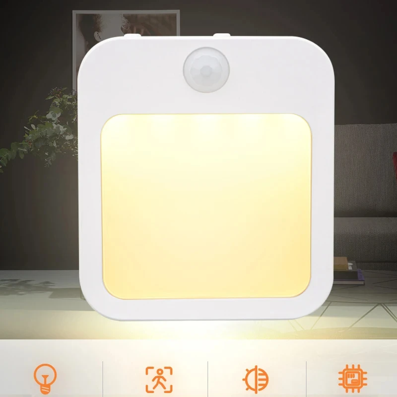 Motion Sensor หลอดไฟ LED EU Plug Wall Night Light โคมไฟ Stepless Dimming ตู้แสงโคมไฟสีขาวสําหรับข้างเตียงห้องนอน 220V