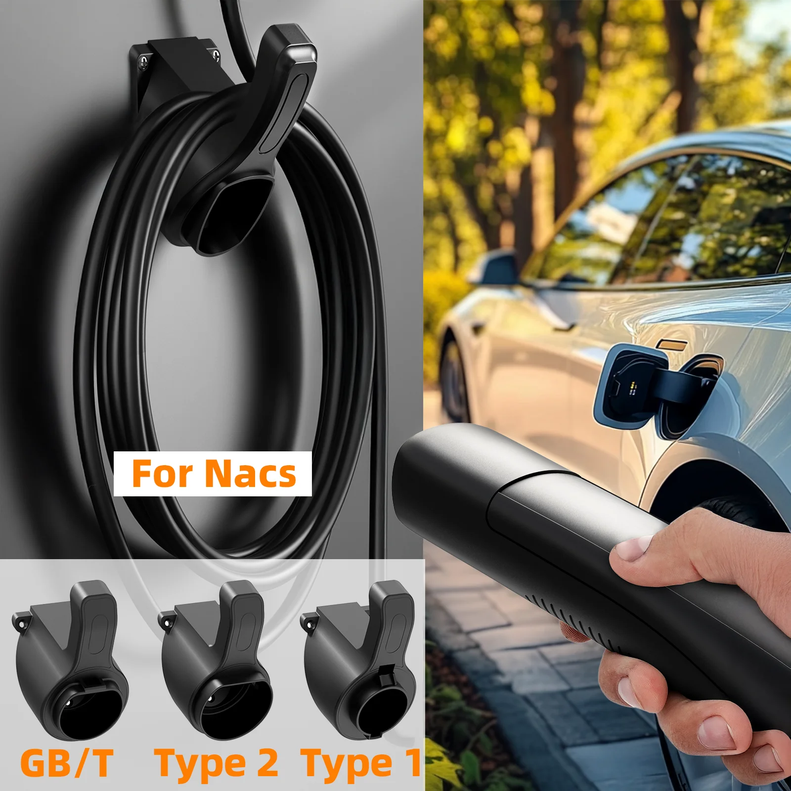Suporte portátil para tomada de carregador ev, suporte para teslaacs tipo 1 type2 gb/t, suporte de montagem na parede para carregador de carro, cabo de carregamento