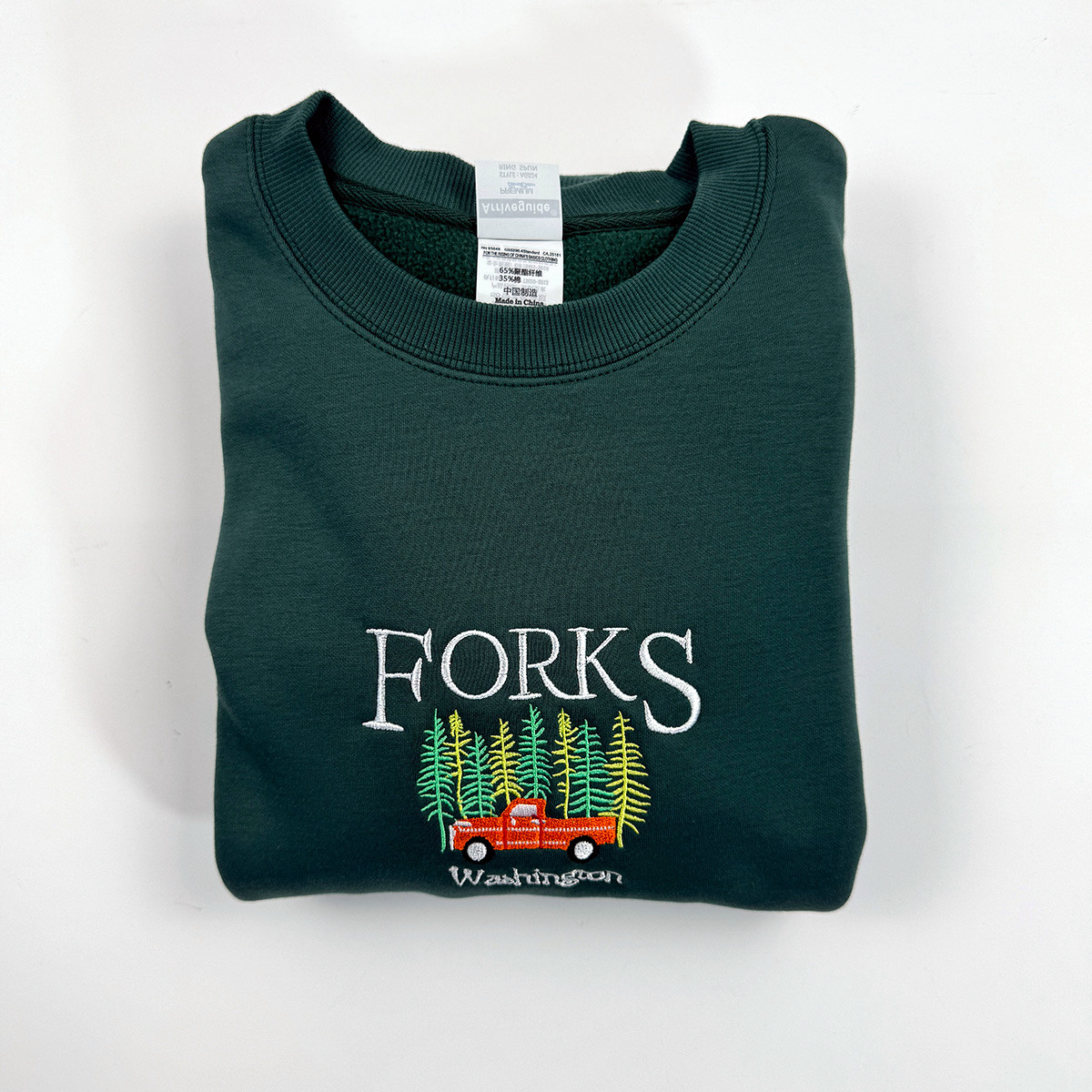 Forks Washingtonสไตล์วินเทจปักเสื้อUnisexฤดูใบไม้ร่วงหลวมผ้าฝ้ายหนาเสื้อ80S 90S Casual Pullover