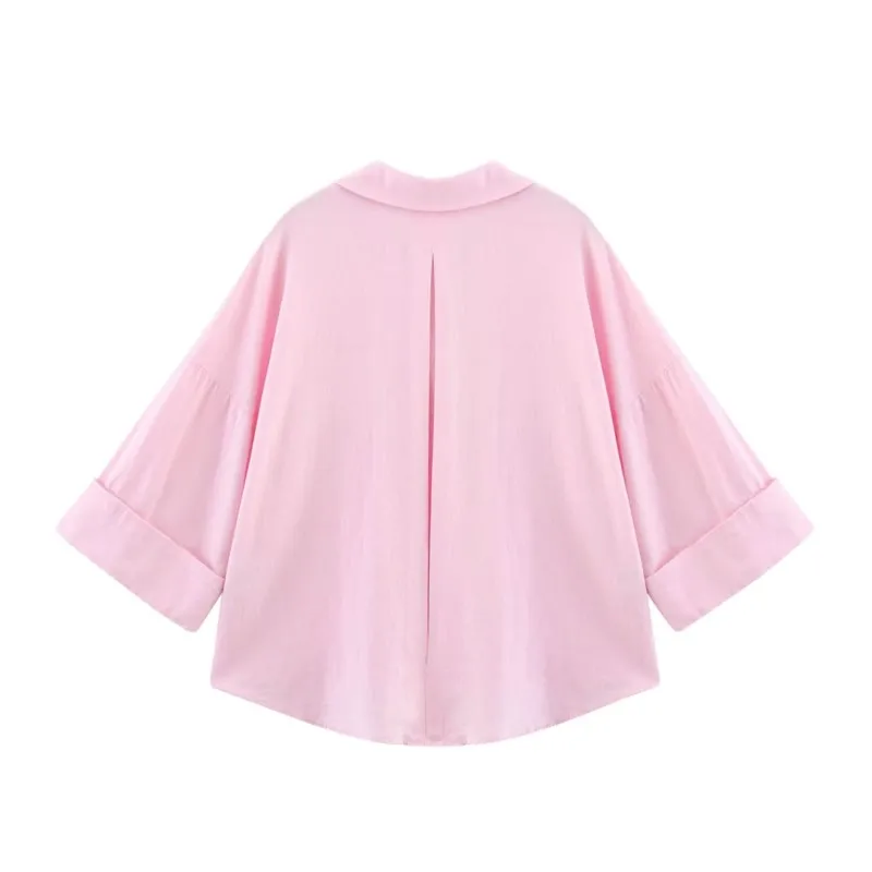Camicia a maniche larghe HipSeam Donna Primavera Bottoni con orlo asimmetrico Camicie da donna Camicie e camicette in lino con colletto semplice Lady Johnny