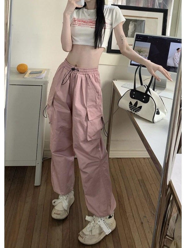 American Retro Workwear Casual Pants Women Summer Versatile Straight Leg Drapey Cuffed Long Loose Wide Leg Pants Spring Autumn
