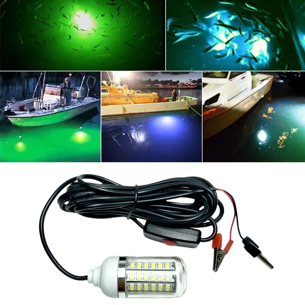 Luz LED de pesca de 12V, 100W, Ip68, señuelo, lámpara buscador de peces, 108 leds, 2835SMD, atrae gambas, calamar, Krill, 4 colores, luces subacuáticas
