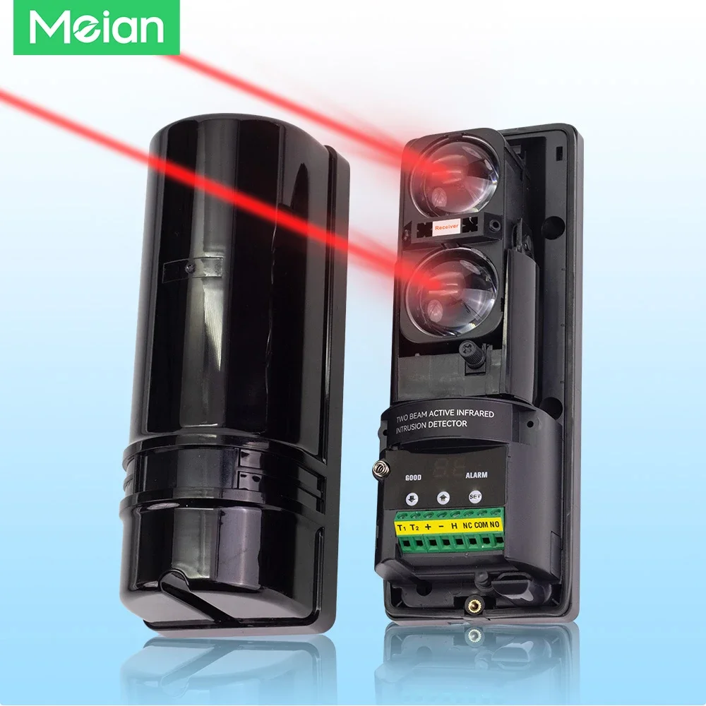 Sensor infrarrojo de doble haz Meian, detector de barrera con cable de 100 M, detector de haz infrarrojo, conversión de 8 frecuencias, pantalla digital