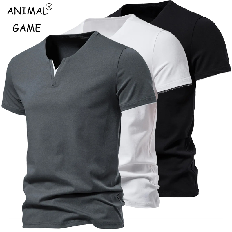 Letnie męskie koszulki z krótkim rękawem Henley z dekoltem w kształcie litery V, lekkie koszulki na co dzień, bawełniane, slim fit, podstawowe, luźne, fitness, sportowe, oddychające top