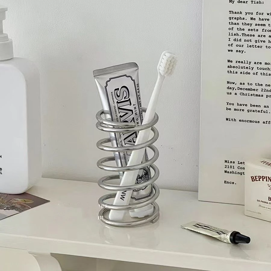 Soporte de cepillo de dientes de acero inoxidable, accesorios de baño de Metal, herramienta para pasta de dientes, estante de almacenamiento de brochas de maquillaje, decoración del hogar