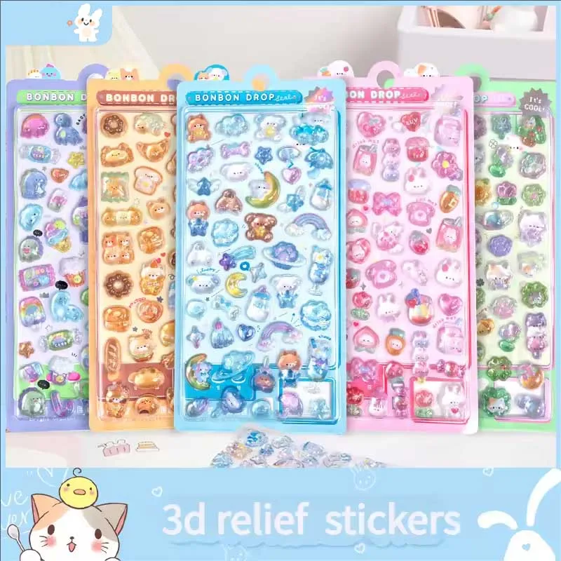 Autocollants en diamant gaufré 3D sur le thème de la dessin animé, décalcomanies artisanales en PVC pour Scrapbooking et décoration de papeterie, parfaits pour le bricolage professionnel, 1 pièce