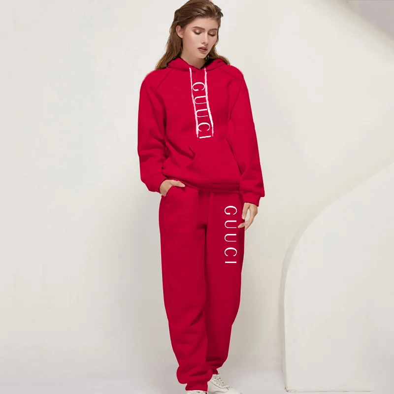 Conjunto de dos piezas de otoño e invierno para mujer, chándal con cordón, traje con capucha, jersey informal cómodo de calidad, moda diaria