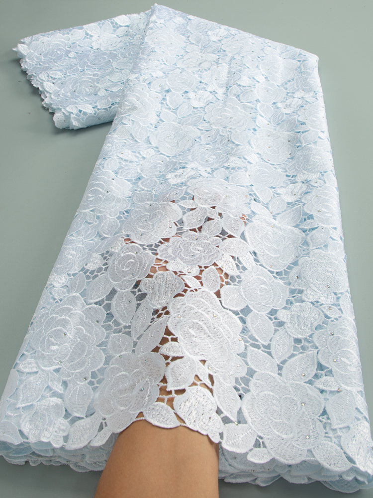 アフリカの水溶性レース生地,女性用,ナイジェリアの石,ギピュールコード,ウェディングドレスの縫製,2.5ヤード,高品質,2025