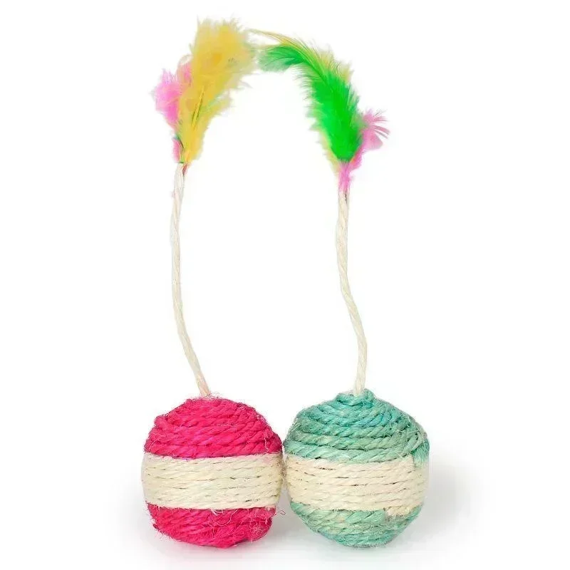 1 PC ของเล่นแมว Sisal Scratching Ball การฝึกอบรม Interactive ของเล่นสําหรับลูกแมวสัตว์เลี้ยงแมวอุปกรณ์ Feather ของเล่นแมวของเล่น Interactive