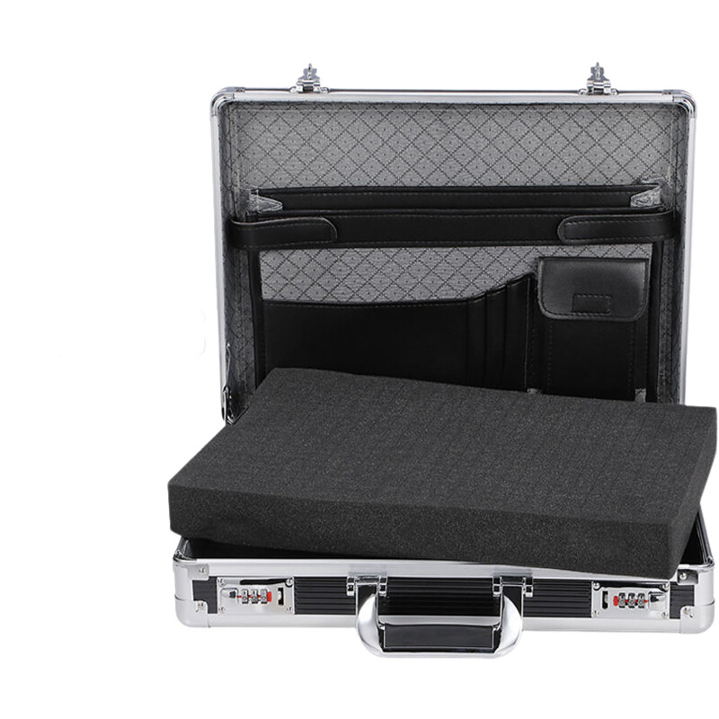Aluminum Frame Lockable Laptop Case - Portable Security Document Briefcase Strongbox With Password Lock for Computer Files
