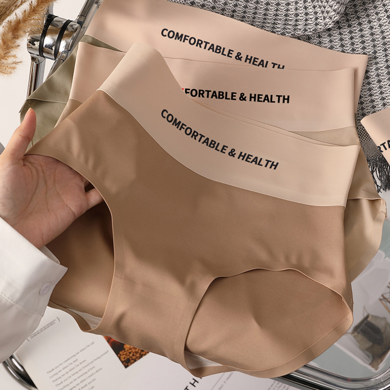 Ropa interior invisible Ropa interior sin costuras para mujer Ropa interior para mujer Ropa interior ultrafina Ropa interior de cintura alta Color puro Ropa interior cómoda Seda de hielo