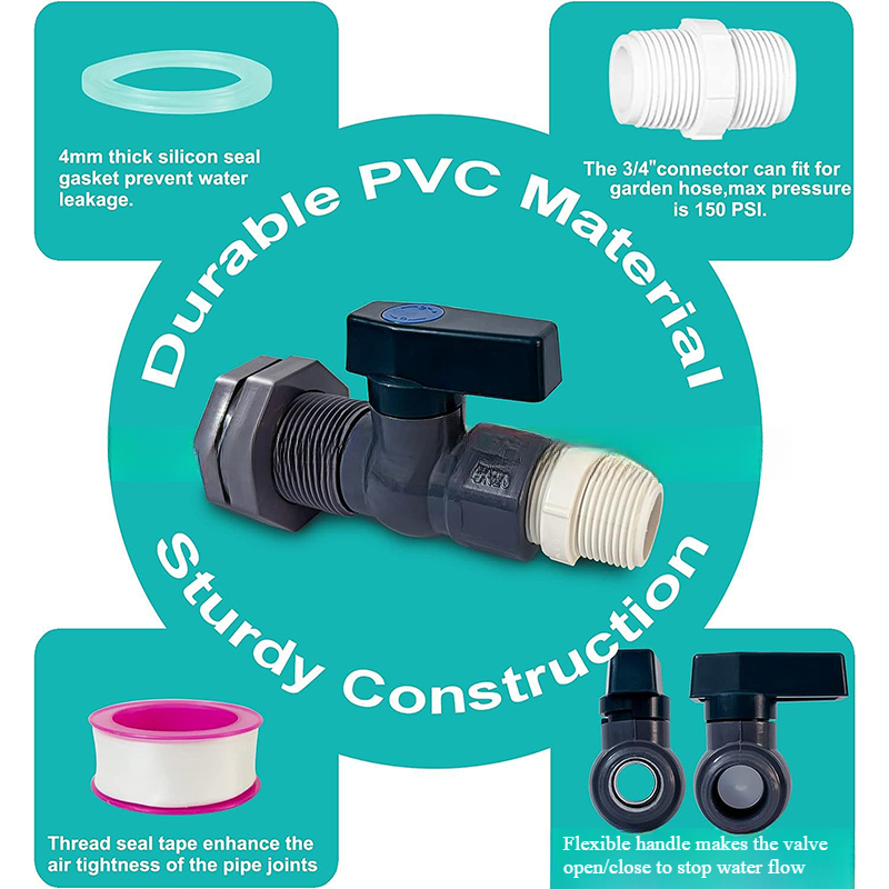 Kit desviador de barril de chuva de PVC, válvula de barril de chuva de 3/4 de polegada, kit de torneira de barril de chuva com adaptador de encaixe de anteparo 3/4"