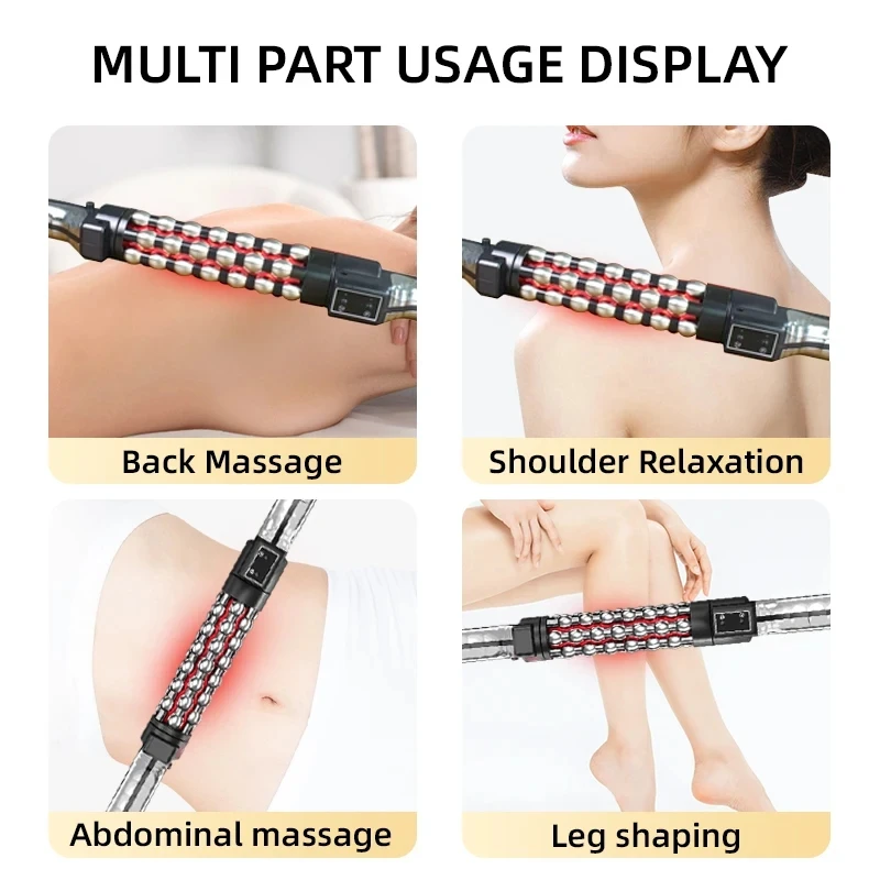 Dispositivo de massagem aquecido com luz vermelha relaxada, bola interna rotativa 360, rolo de massagem de relaxamento muscular para corpo inteiro, anticelulite