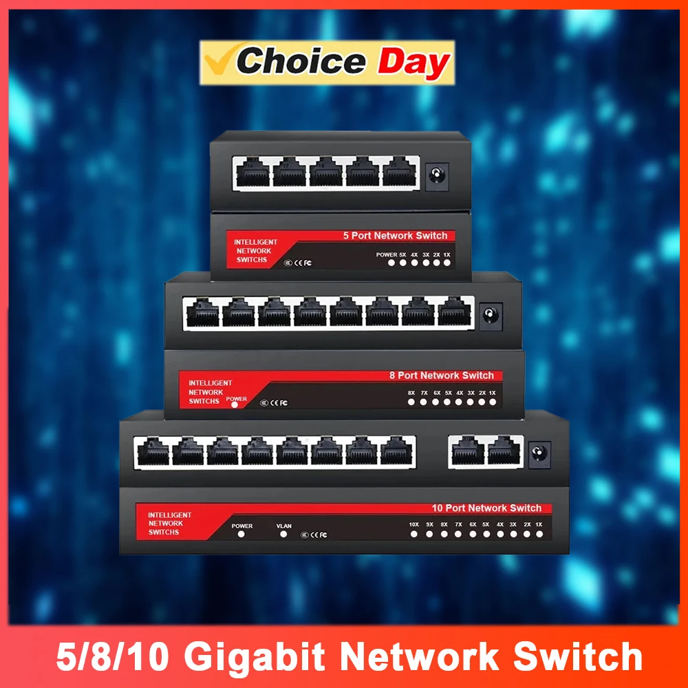 Conmutador de red Gigabit KuWFi, conmutador Ethernet de 1000Mbps, concentrador LAN RJ45 de 5/8/10 puertos, interruptor rápido de escritorio para oficina, dormitorio y hogar
