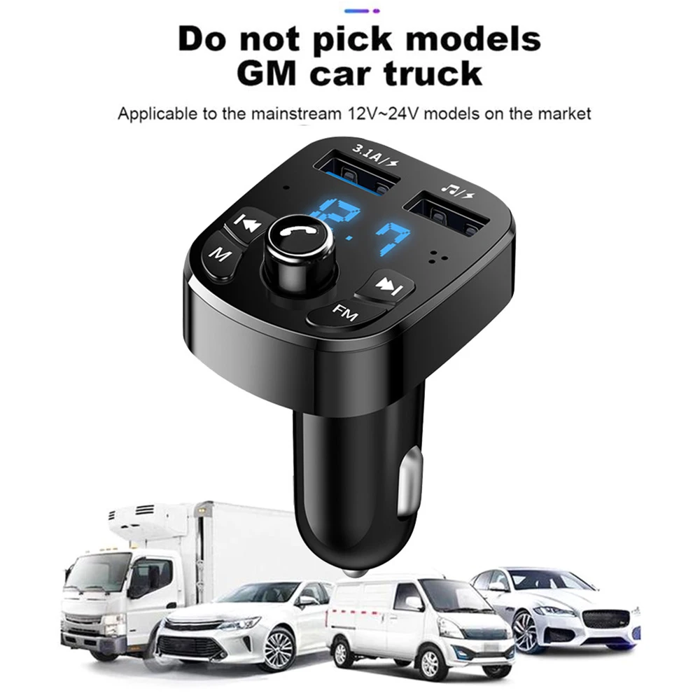 Auto mp3-speler Dubbele USB-snellader FM-zender Bluetooth-compatibel 5.0 Handsfree carkit USB Flash Drive Plug Car Kit